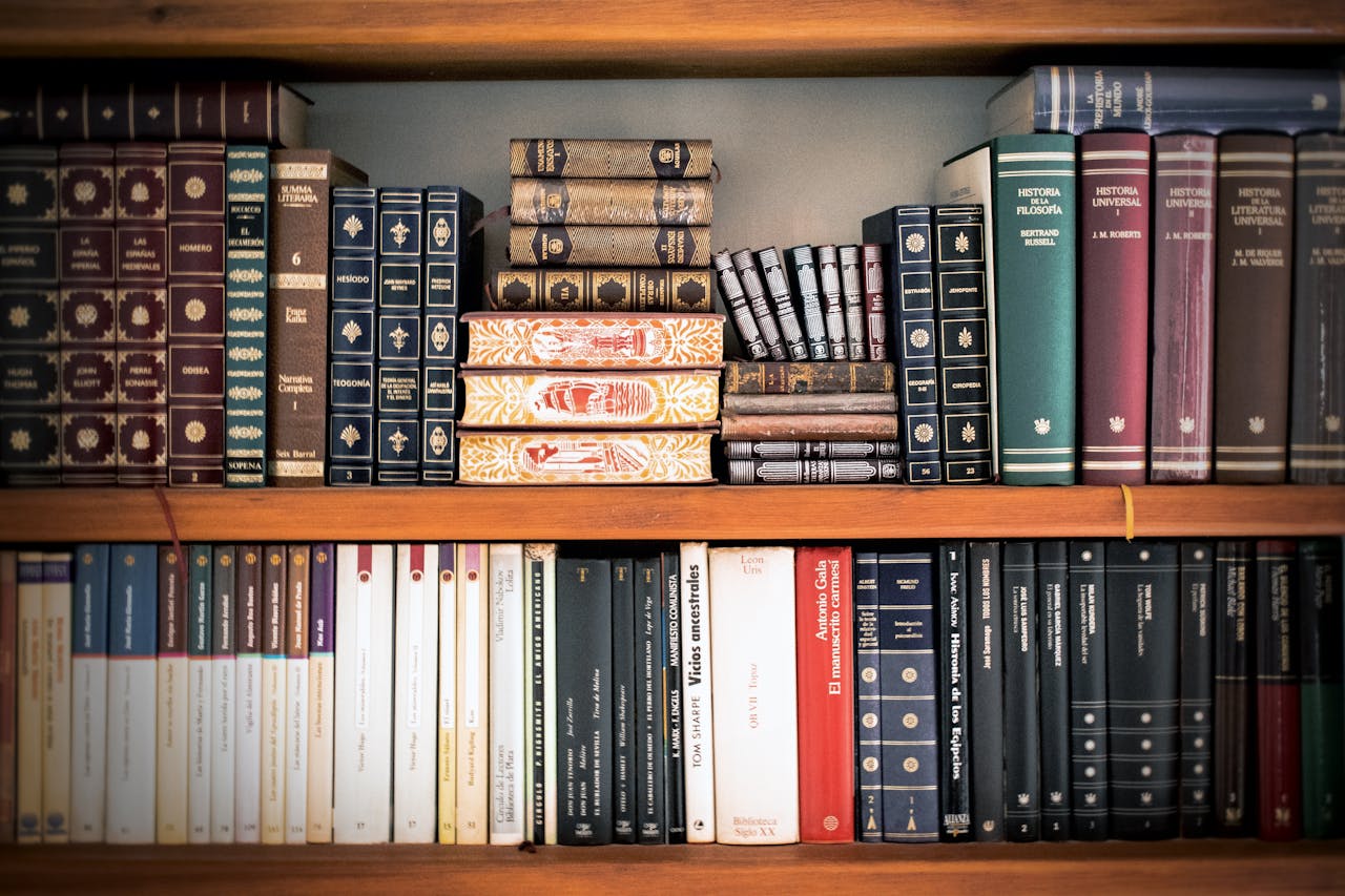 brand-01 A detailed view of a bookshelf with vintage and classic books arranged neatly, offering a historic ambiance.